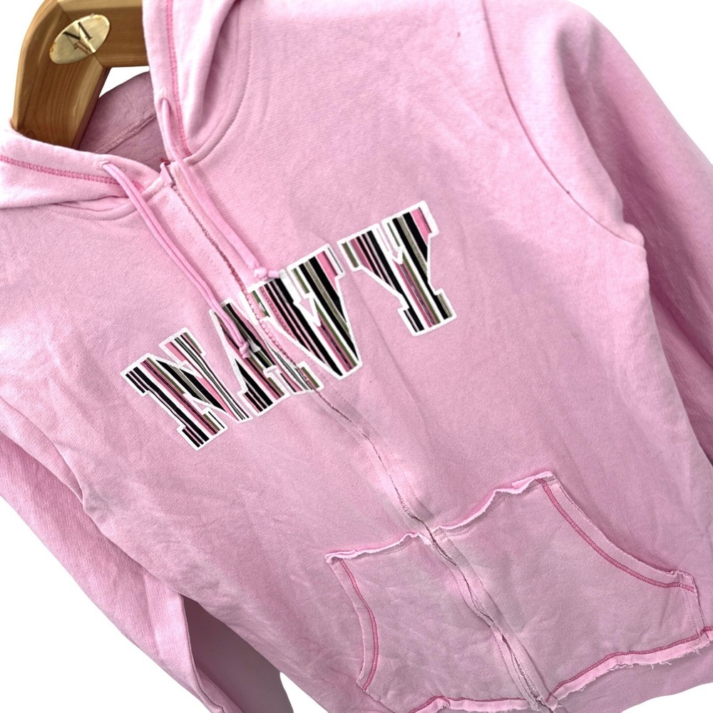 Jane Wayne Gear Navy Military Wives Pink Full‎ Zip Hoodie Sweatshirt Medium NWT